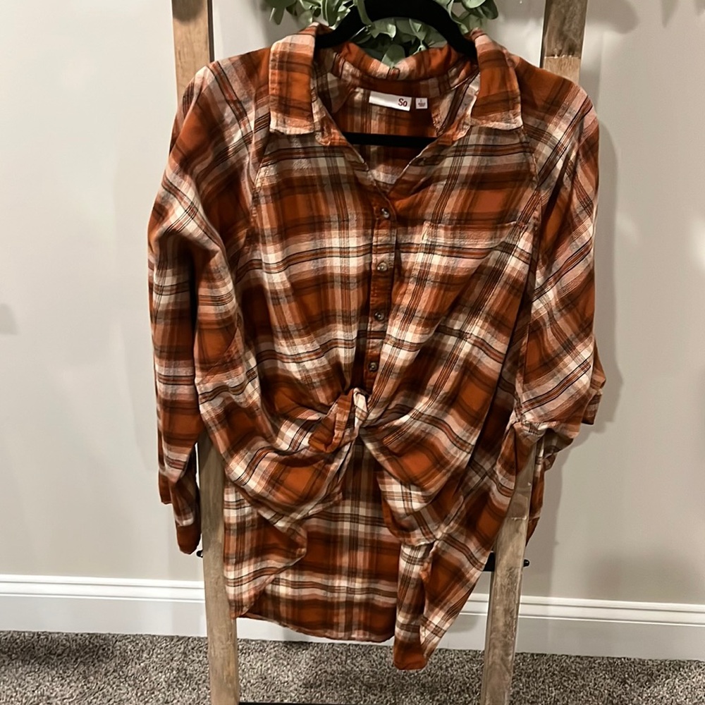 Oversized tunic high low plaid shirt
